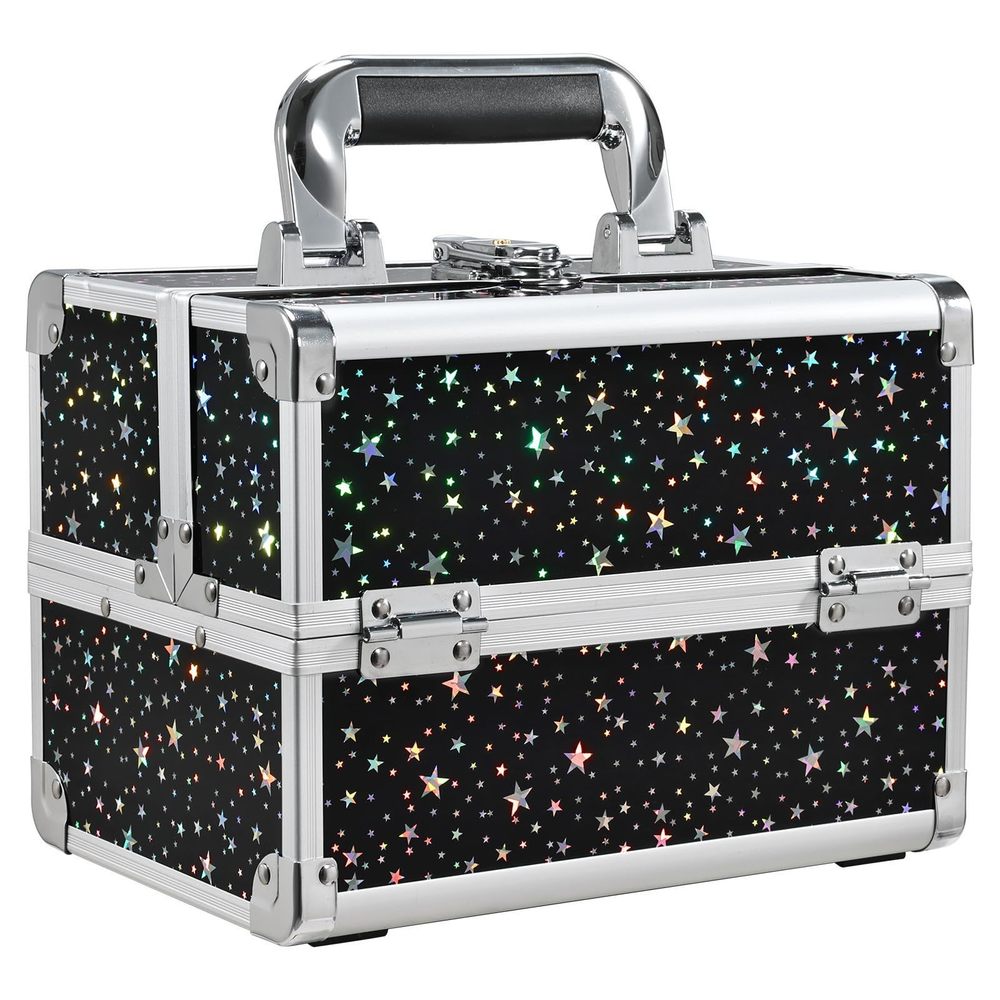 Makeup Train Case Portable Cosmetic Box 2 Trays With Mirror Lockable For🤎